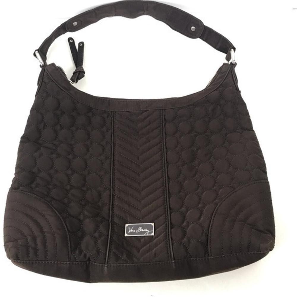 Vera Bradley Womens Dark Brown Cotton Zipper Quilted Shoulder Strap Hobo Handbag